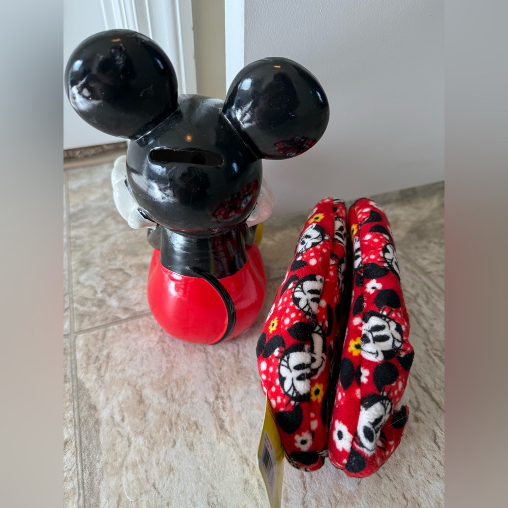 Disney Gift: Mickey Mouse Bank and Minnie Slippers - Picture 2 of 3